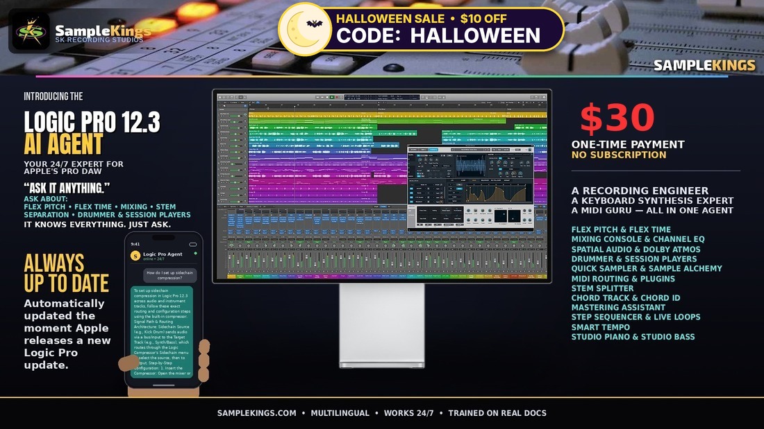 SampleKings.com Presents: The Logic Pro 12.3 AI Agent - A Recording Engineer, Keyboard Synthesis Expert, and MIDI Guru - In All Languages, On 24/7, Pay Once, Smart Phone or Computer